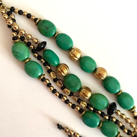 Handmade green turquoise magnesite and onyx multi strand stack bracelet - Picture 5 of 7
